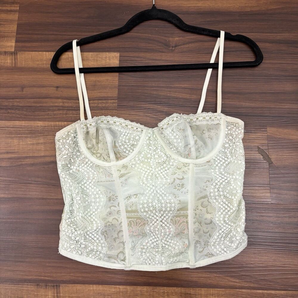Urban Outfitters Out From Under Sz Medium Mint Green Floral Corset Top Boning